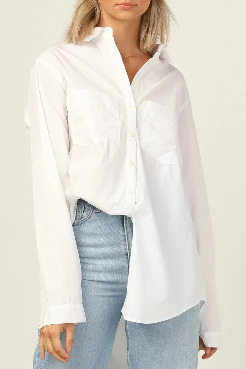 CHYRII بلوز زنانه دکمه دار آستین بلند یقه هفت با جیب