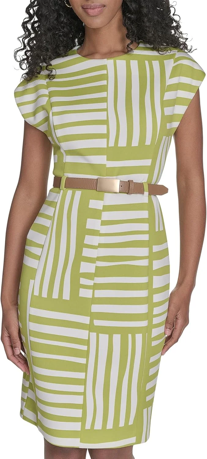 پیراهن غلافی زنانه کمربند دار با طرح هندسی کلوین کلاین