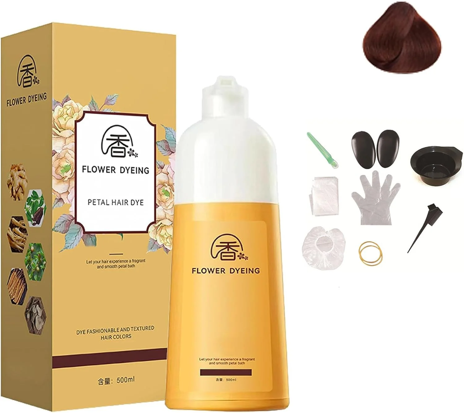 شامپو رنگ مو گلبرگ رز ژاپنی، شامپو رنگ موی طبیعی و ماندگار، رنگ موی مغذی گیاهی، پوشش دهنده موهای سفید، نرم کننده و درخشان کننده مو برای آقایان و بانوان، استفاده آسان (قهوه ای چای)