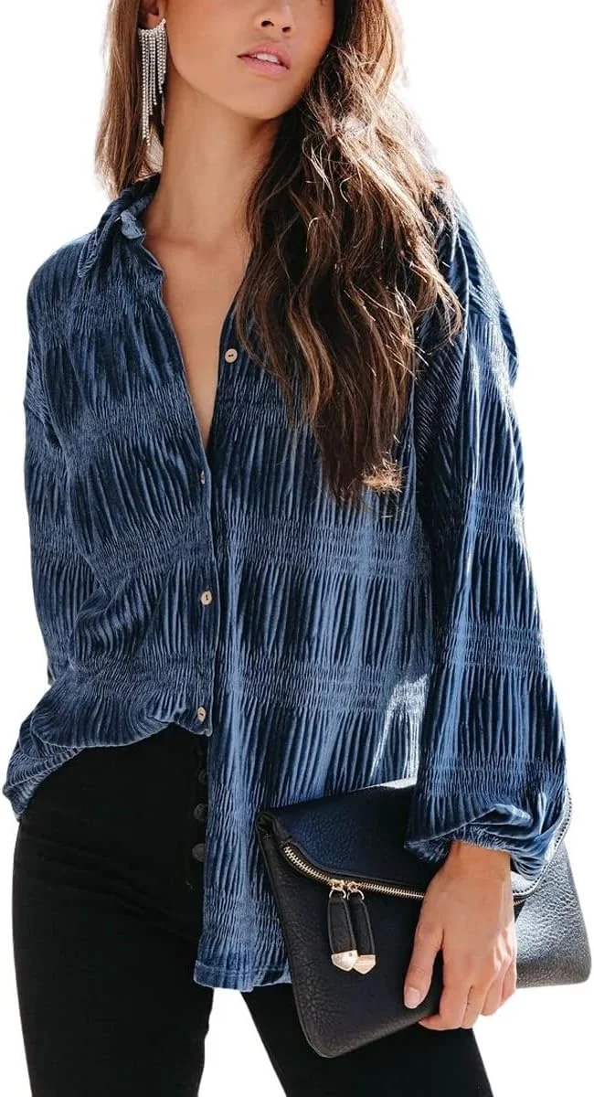 چویاتو، بلوز زنانه مخمل آستین فانوسی بلند دکمه دار