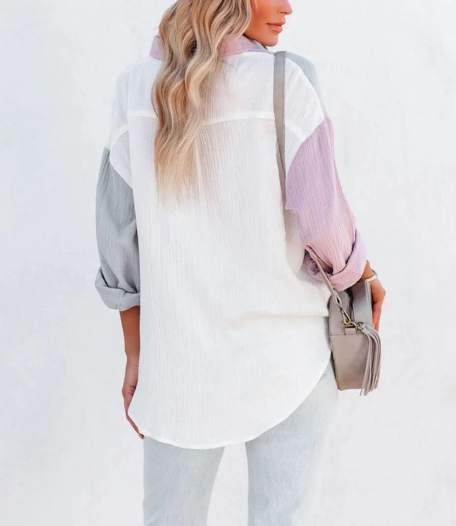 چویاتو بلوز زنانه دکمه دار آستین بلند طرح رنگی، خاکستری، سایز S چویاتو بلوز زنانه دکمه دار آستین بلند طرح رنگی، خاکستری، سایز S