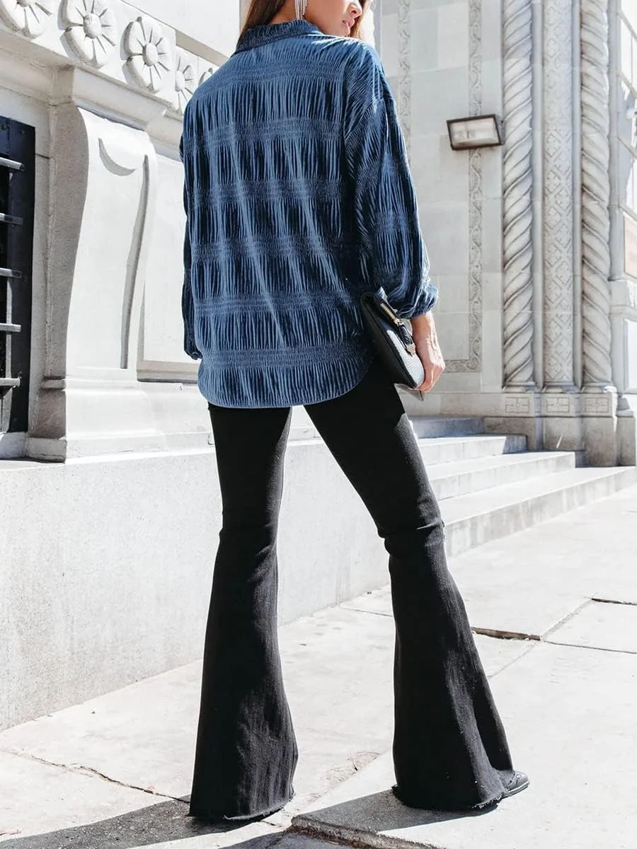 چویاتو، بلوز زنانه مخمل آستین فانوسی بلند دکمه دار چویاتو، بلوز زنانه مخمل آستین فانوسی بلند دکمه دار