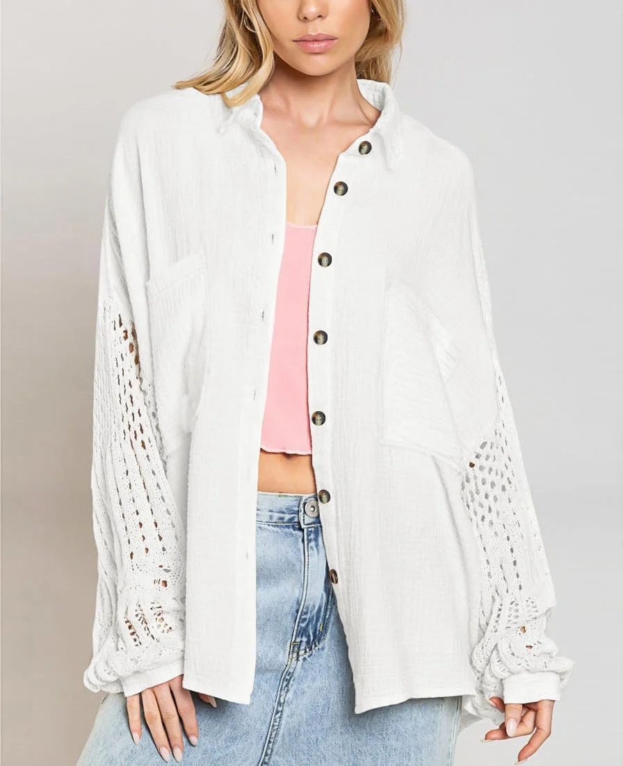 chouyatou بلوز زنانه قلاب بافی شده با آستین فانوسی دکمه دار طرح رنگی بوهو سایز بزرگ (کوچک، سفید)، سفید، S chouyatou بلوز زنانه قلاب بافی شده با آستین فانوسی دکمه دار طرح رنگی بوهو سایز بزرگ (کوچک، سفید)، سفید، S