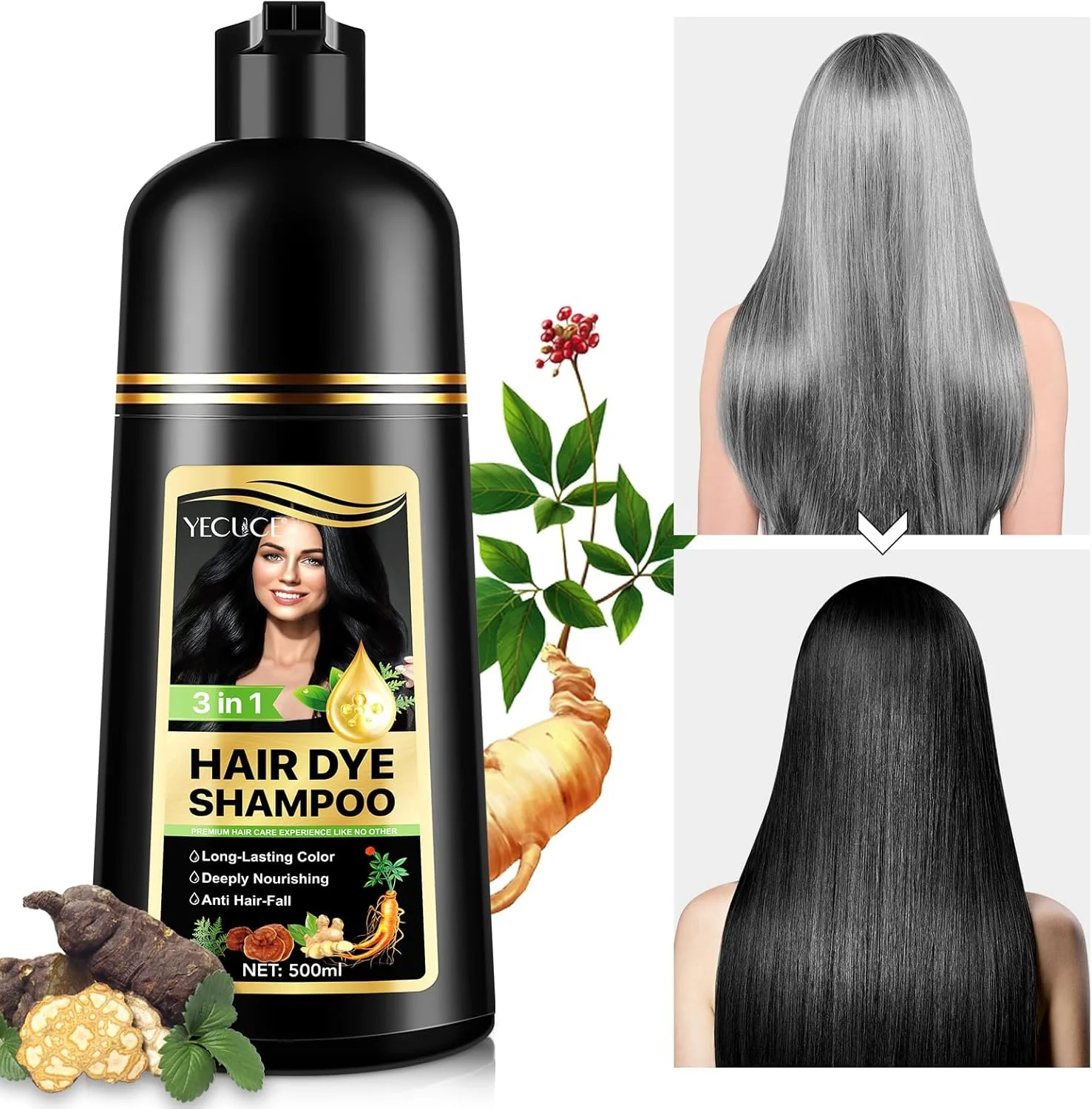 شامپو رنگ مو برای موهای سفید، شامپو رنگ مو، شامپو رنگ مو فوری برای آقایان و بانوان - مراقبت از موی طبیعی و ماندگار، شامپو رنگ مو گیاهی 3 در 1، 500 میلی لیتر، مشکی شامپو رنگ مو برای موهای سفید، شامپو رنگ مو، شامپو رنگ مو فوری برای آقایان و بانوان - مراقبت از موی طبیعی و ماندگار، شامپو رنگ مو گیاهی 3 در 1، 500 میلی لیتر، مشکی