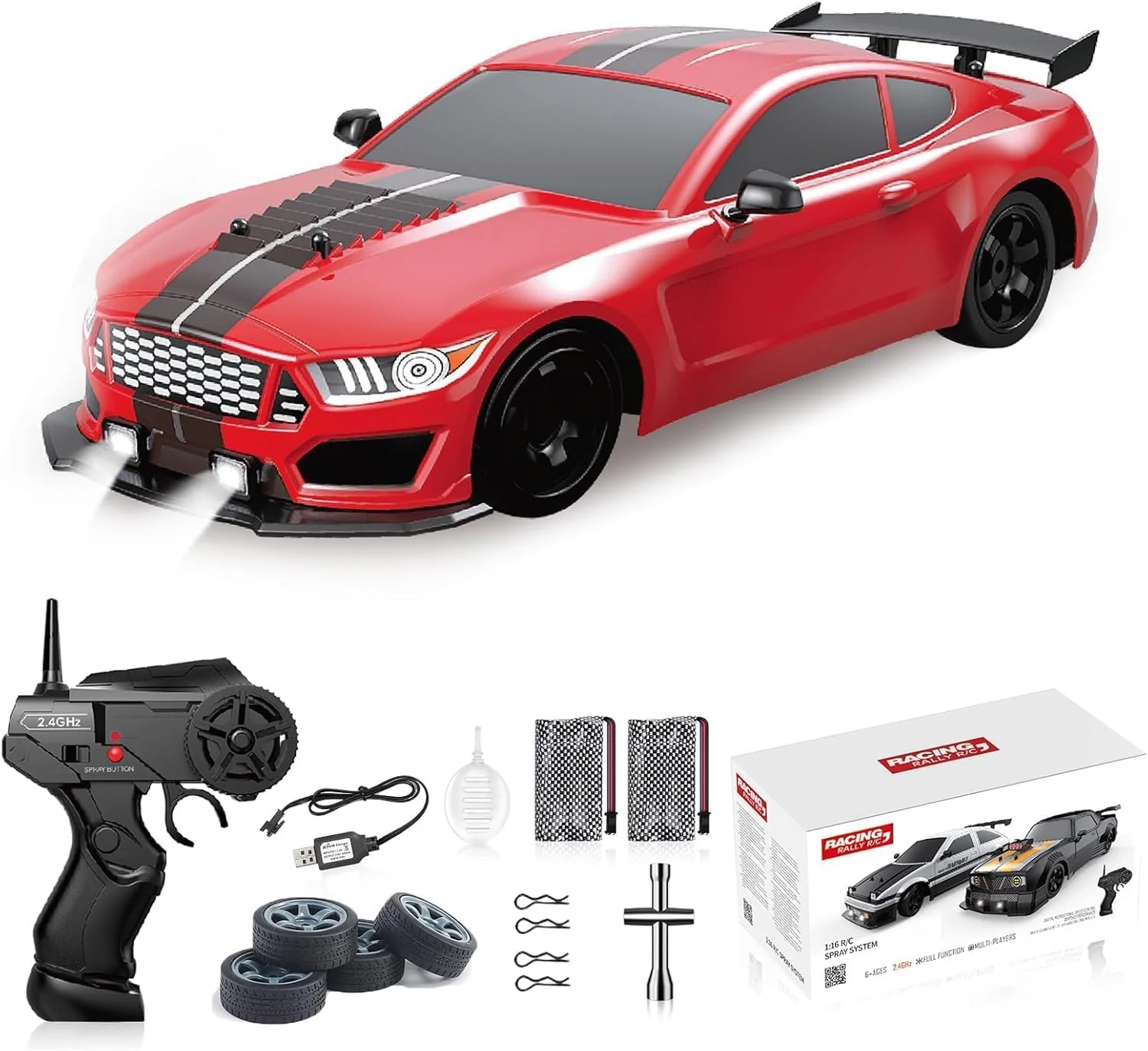 ماشین دریفت کنترلی Volpers RC مقیاس 1:16 – ماشین کنترلی 4WD پرسرعت 18 کیلومتر بر ساعت، کنترلر 2.4 گیگاهرتز، چراغ LED و اسپری مه، لاستیک های لاستیکی، باتری قابل شارژ x2 – اسباب بازی عالی برای کودکان و علاقه مندان به مسابقه