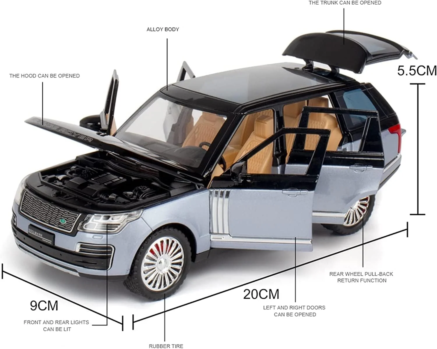 ماشین اسباب بازی آلیاژی دایکست Swift برای رنج روور، کیت مدل ماشین برای بزرگسالان و کودکان، مدل ماشین دایکست 1:24 برای هدیه، دفتر، کلکسیون (سیاه و سفید)