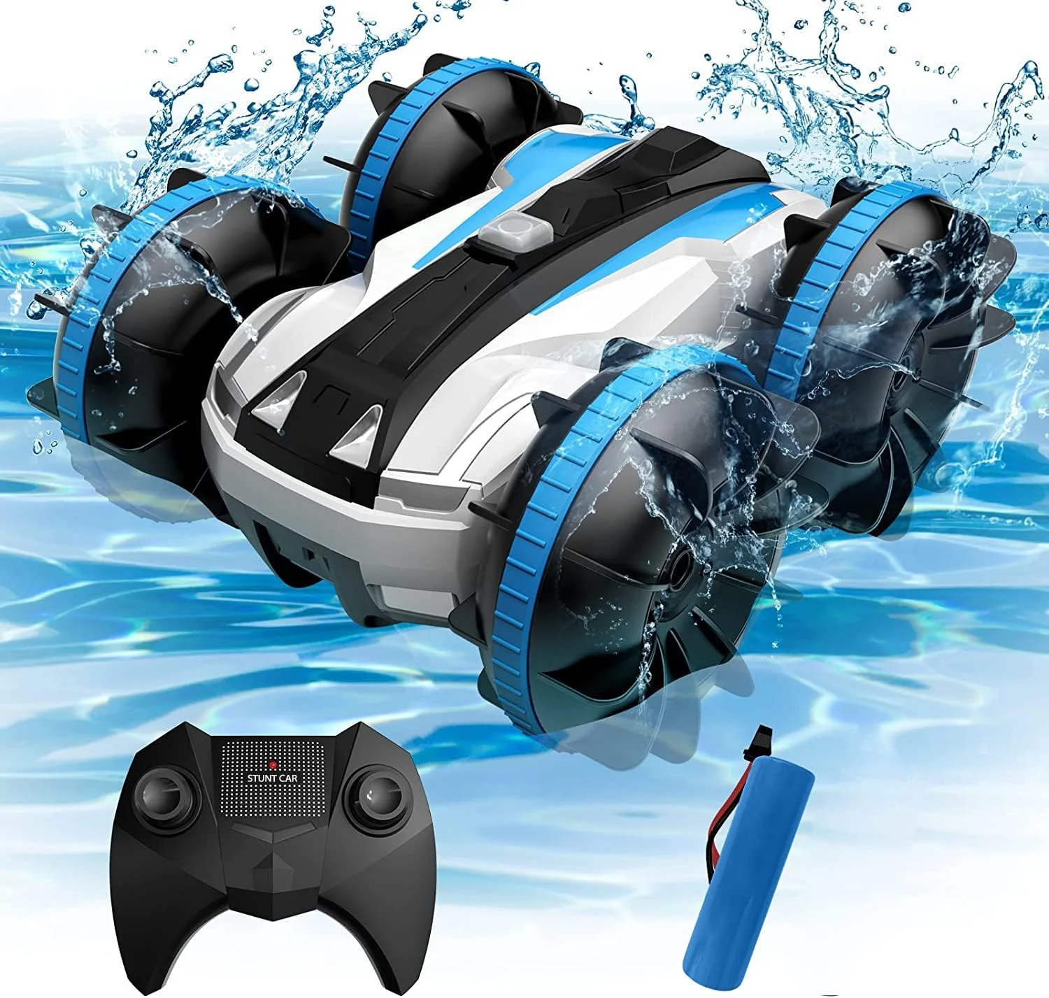 ماشین کنترلی دو منظوره ضد آب Swift مدل 2 در 1، قایق کنترلی 2.4 گیگاهرتز، ماشین کنترلی آبی خاکی برای کودکان، اسباب بازی برای پسران 5 تا 12 ساله، اسباب بازی های ساحلی و استخری هدیه تولد - (آبی)