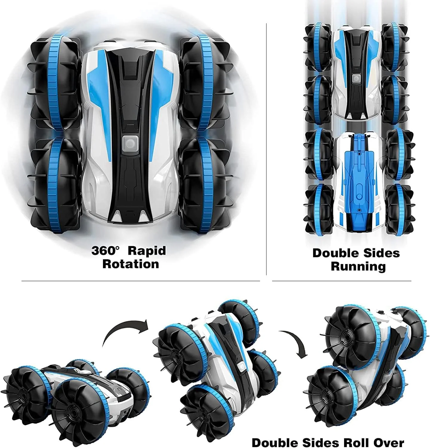 ماشین کنترلی دو منظوره ضد آب Swift مدل 2 در 1، قایق کنترلی 2.4 گیگاهرتز، ماشین کنترلی آبی خاکی برای کودکان، اسباب بازی برای پسران 5 تا 12 ساله، اسباب بازی های ساحلی و استخری هدیه تولد - (آبی)