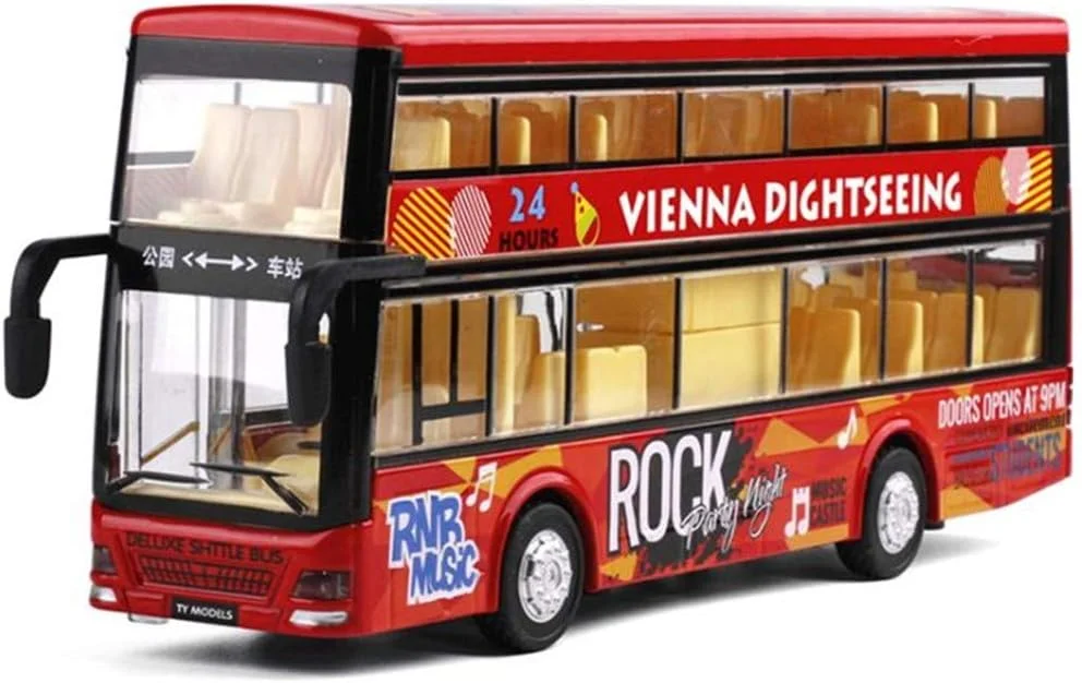 اتوبوس اسباب بازی سویاینگ، عقب کش، آلیاژی، دو طبقه، اتوبوس مدرسه، وسایل نقلیه، مینی مدل ماشین، اسباب بازی های سبک، پسران، دختران، کودکان نوپا (قرمز)