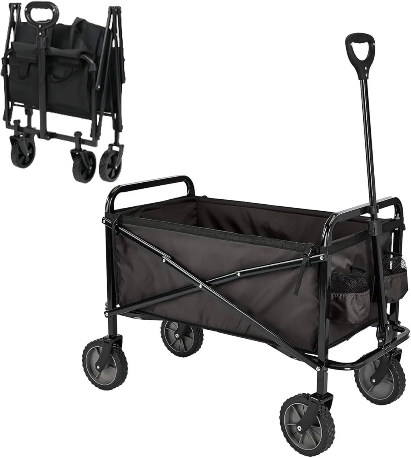 واگن تاشو کمپینگ SHYPNA، واگن باغ/ساحل با قاب فولادی محکم و تاشو، چرخ دستی حمل و نقل سنگین با حداکثر بار 80 کیلوگرم