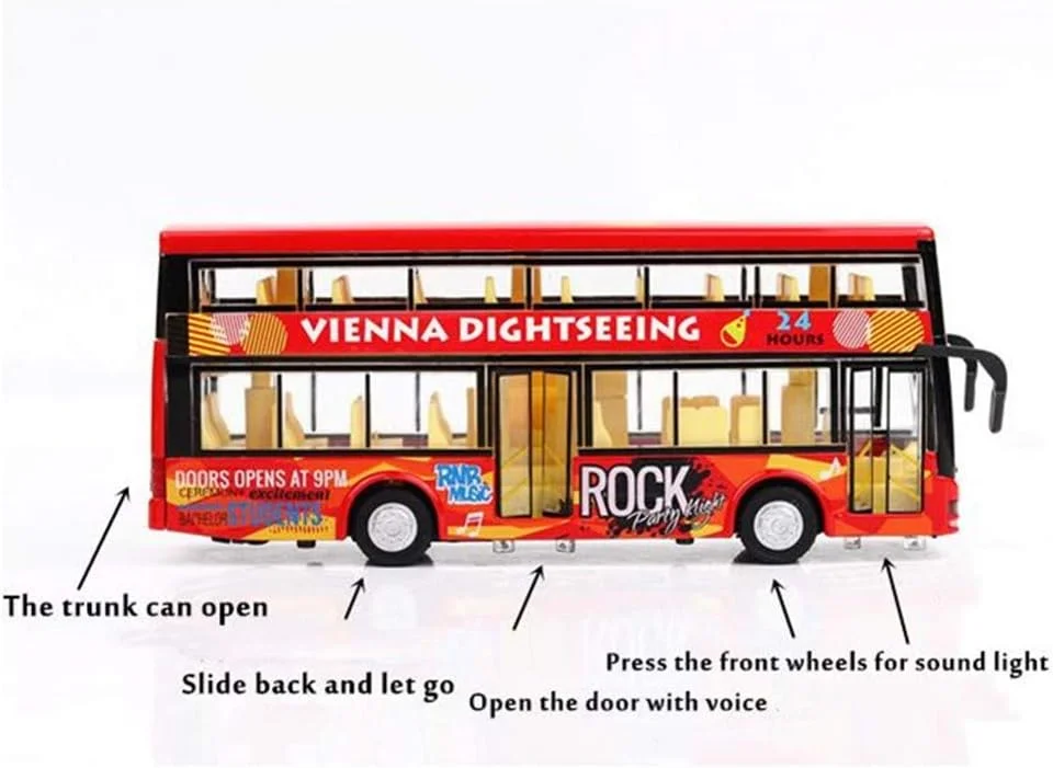 اتوبوس اسباب بازی سویاینگ، عقب کش، آلیاژی، دو طبقه، اتوبوس مدرسه، وسایل نقلیه، مینی مدل ماشین، اسباب بازی های سبک، پسران، دختران، کودکان نوپا (قرمز)