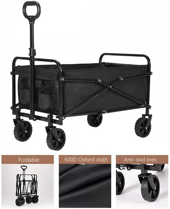 واگن تاشو کمپینگ SHYPNA، واگن باغ/ساحل با قاب فولادی محکم و تاشو، چرخ دستی حمل و نقل سنگین با حداکثر بار 80 کیلوگرم