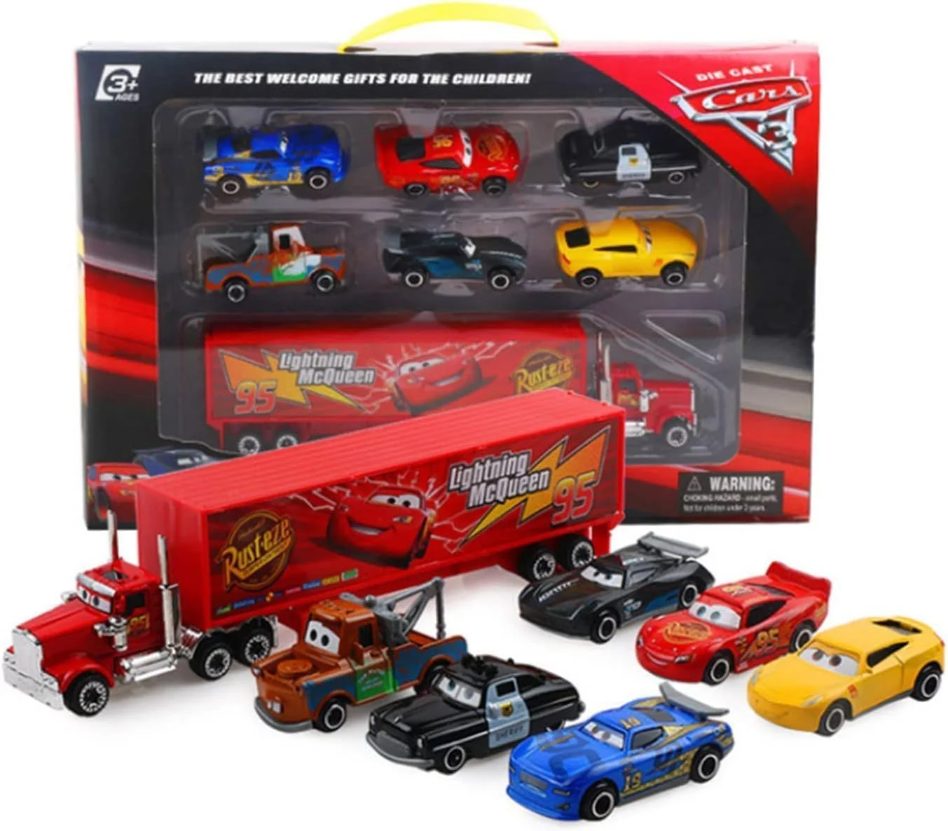 مجموعه ماشین های مسابقه ای ممتاز کودکانه SHAHNARO - مجموعه 7 عددی ماشین های مسابقه ای با ماشین های اسباب بازی لایتنینگ، ماشین مینی آرسی برای کودکان دختر و پسر 3 سال به بالا، اسباب بازی کودکانه (فلزی/آلیاژی)