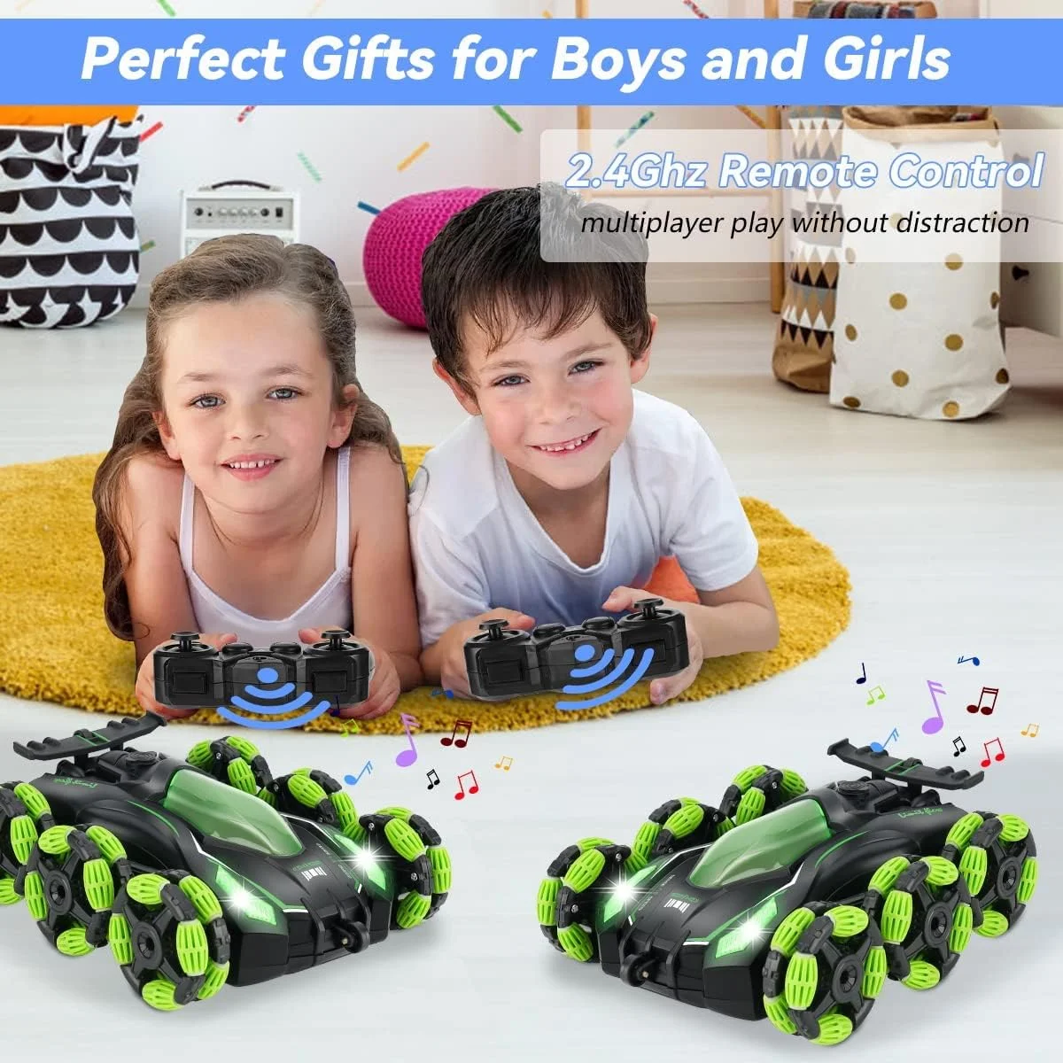 ماشین کنترلی برای کودکان، ماشین های آرسی 6 چرخ محرک 2.4 گیگاهرتزی، اسباب بازی ماشین بدلکاری آرسی با قابلیت چرخش 360 درجه همراه با چراغ، مه پاش، صداهای واقعی، کامیون های غول پیکر برای اسباب بازی های داخل و خارج از منزل هدیه برای پسران و دختران (سبز)