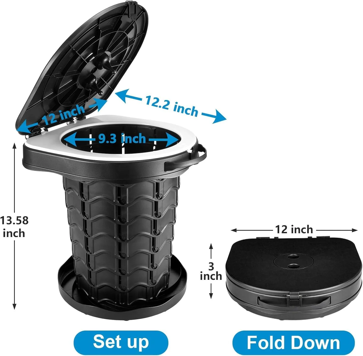 توالت کمپینگ قابل حمل تاشو، توالت کمپینگ با قابلیت تنظیم ارتفاع برای کمپینگ، ماشین، مسافرت، قایق، ساحل، چادر و استفاده اضطراری
