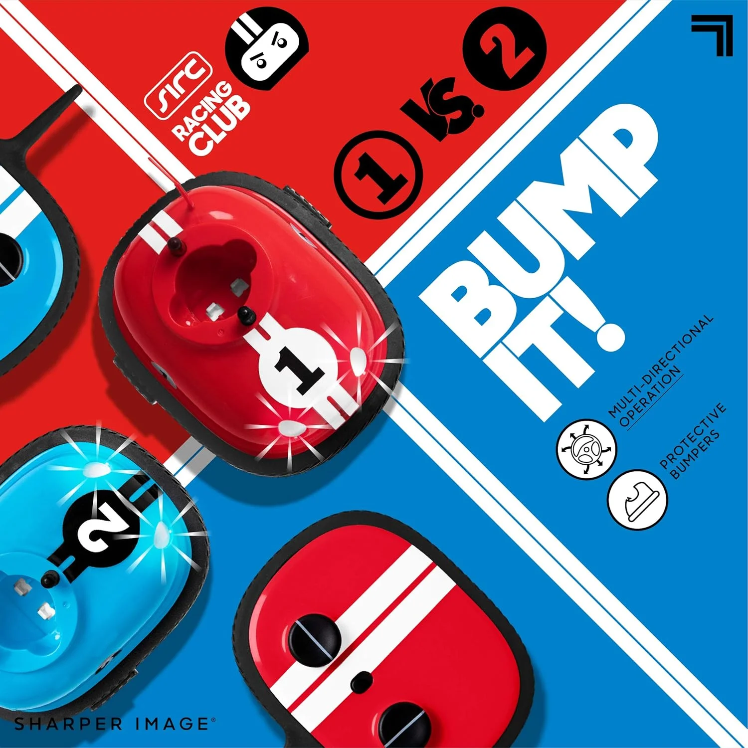 ماشین های کوبنده کنترلی Sharper Image Road Rage، ماشین های کوچک کنترل از راه دور با قابلیت پرتاب سرنشین، نبرد رو در رو 2 نفره، برخورد با حریف، 2.4 گیگاهرتز، قرمز و آبی، مناسب برای 6 سال به بالا