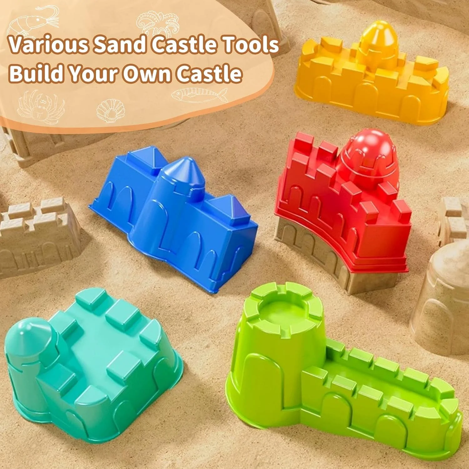 مجموعه اسباب بازی ساحلی 27 تکه، شامل چرخ آبی، آبپاش ساحلی، قالب ها، سطل، قالب شن، بیل، چنگک، مدل ماشین، کیف توری برای مسافرت، اسباب بازی ساحلی برای کودکان 3 تا 12 سال