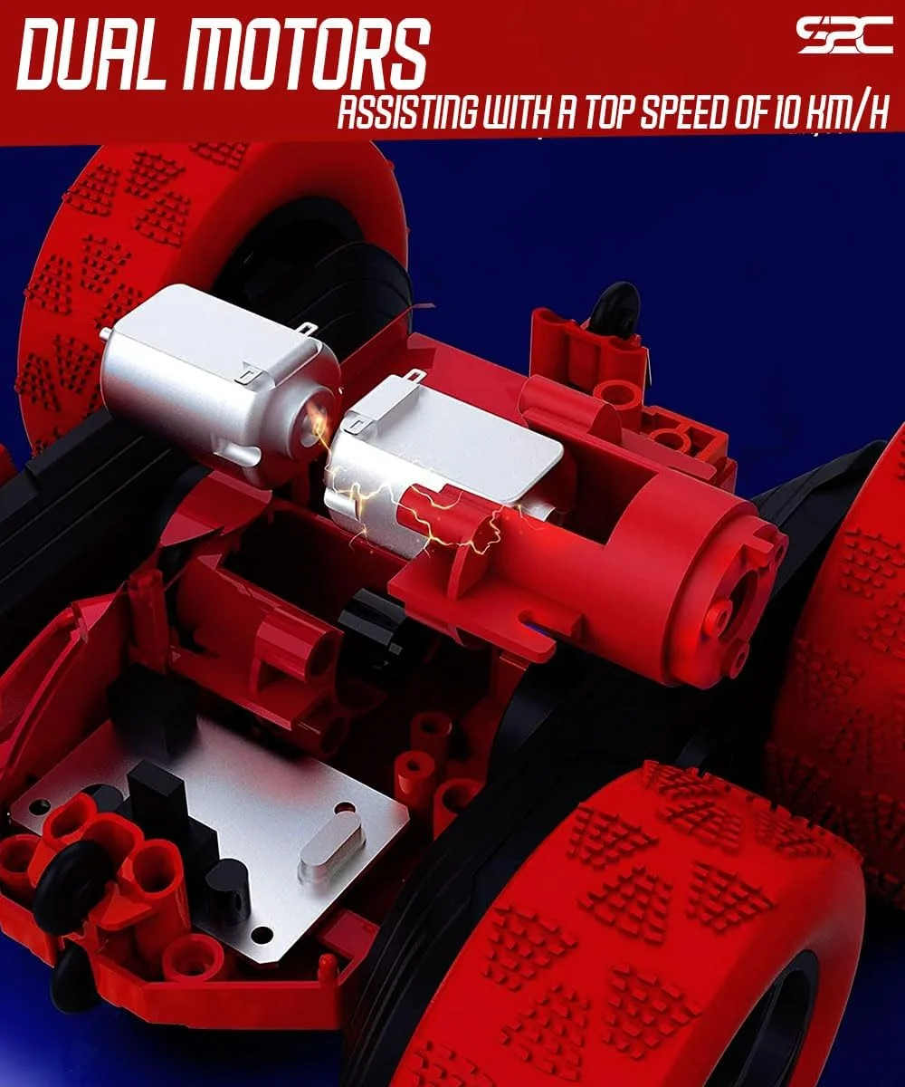 ماشین کنترلی S2C، ماشین اسباب بازی بدلکاری، ماشین کنترلی 4WD 2.4Ghz دو طرفه با قابلیت چرخش 360 درجه به همراه چراغ های جلو، ماشین اسباب بازی مناسب هدیه کریسمس برای پسران/دختران (قرمز)