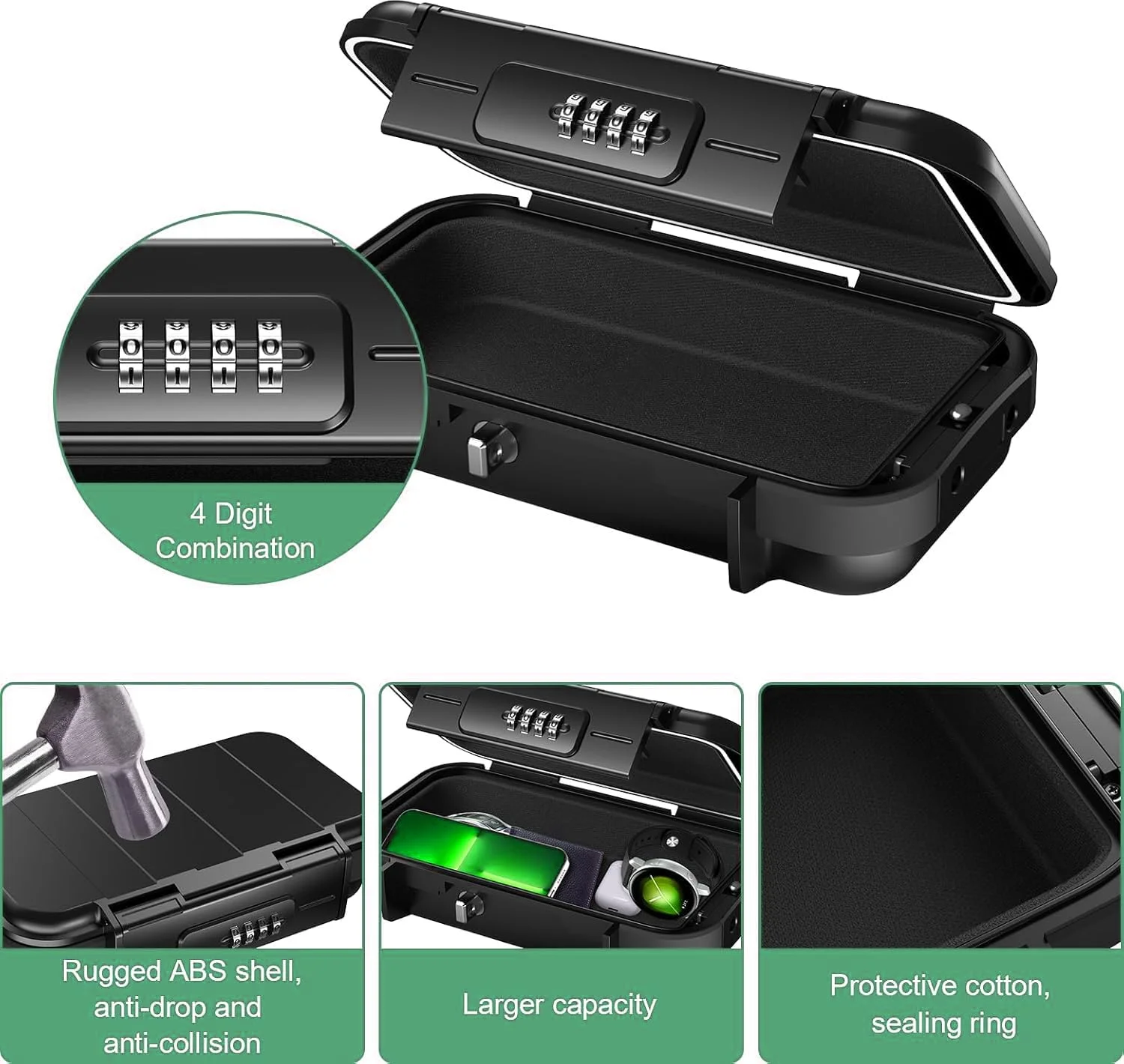 صندوق امانات قابل حمل، جعبه قفل امنیتی با کد 4 رقمی، ضد آب و ضد ضربه، صندوق قفل ایمن مسافرتی با طناب سیمی جداشدنی برای خوابگاه، مسافرت، ساحل، هتل، ماشین، خانه، دفتر، نگهداری وسایل شخصی