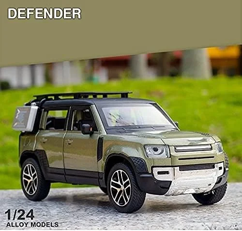 ماشین مدل OutdoorKing، مقیاس 1/24، آلیاژ دایکست، مناسب لندروور، مدل Defender، ماشین اسباب بازی شبیه سازی شده با صدا، نور و قابلیت عقب کشیدن، کلکسیونی، هدیه برای کودکان (رنگ: سبز)