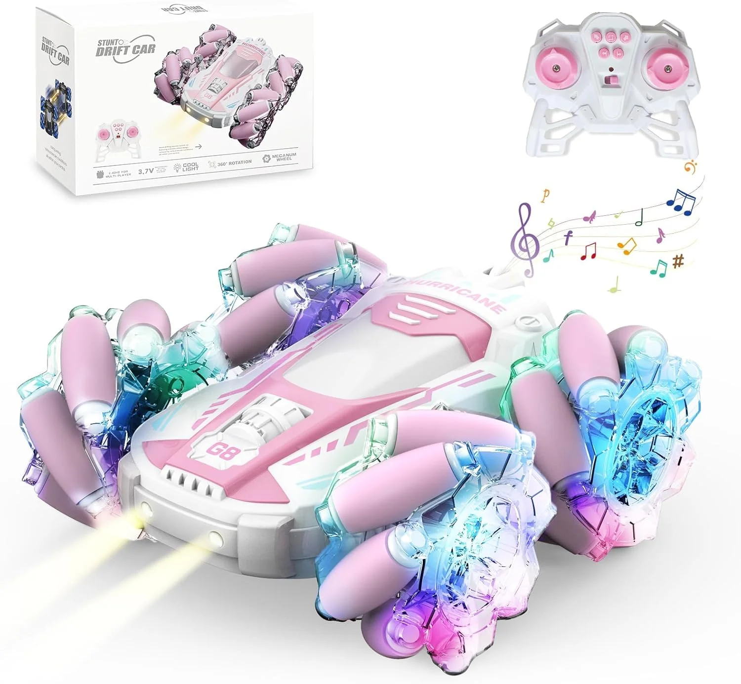 اسباب بازی ماشین کنترلی OMIRE، ماشین بازی کنترلی، ماشین های RC صورتی اسباب بازی ماشین بدلکاری، ماشین RC 4WD 2.4 گیگاهرتزی دو طرفه 360 درجه چرخان با نور و موسیقی جذاب، ماشین های اسباب بازی بچه گانه برای پسران/دختران