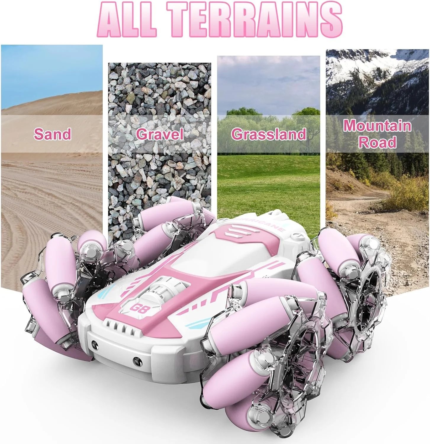 اسباب بازی ماشین کنترلی OMIRE، ماشین بازی کنترلی، ماشین های RC صورتی اسباب بازی ماشین بدلکاری، ماشین RC 4WD 2.4 گیگاهرتزی دو طرفه 360 درجه چرخان با نور و موسیقی جذاب، ماشین های اسباب بازی بچه گانه برای پسران/دختران