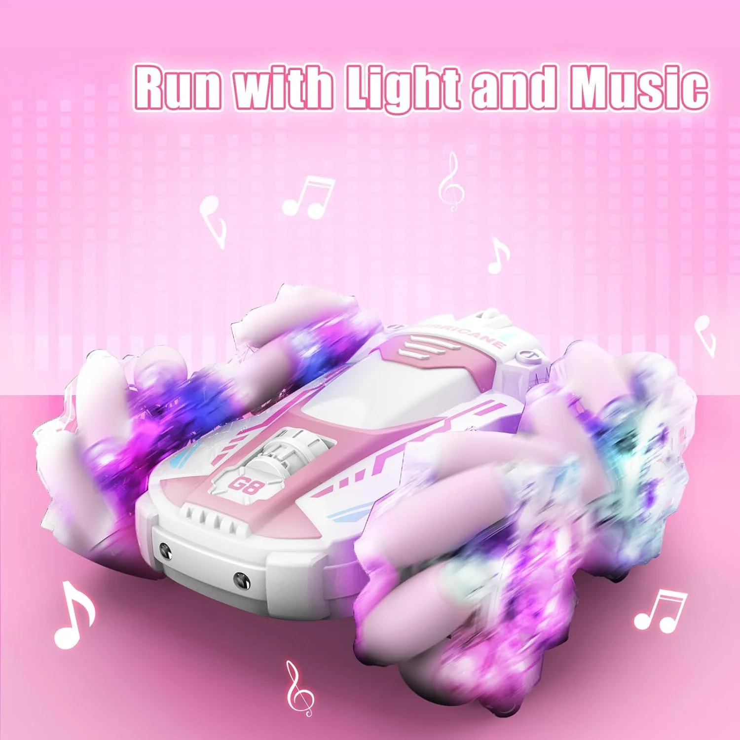 اسباب بازی ماشین کنترلی OMIRE، ماشین بازی کنترلی، ماشین های RC صورتی اسباب بازی ماشین بدلکاری، ماشین RC 4WD 2.4 گیگاهرتزی دو طرفه 360 درجه چرخان با نور و موسیقی جذاب، ماشین های اسباب بازی بچه گانه برای پسران/دختران