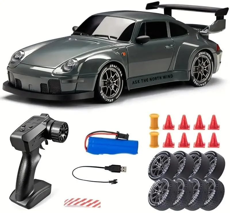 ماشین دریفت کنترلی شارژی ارکید M مدل Ultimate، مقیاس 1:24، چهار چرخ متحرک (4WD) با چراغ، لاستیک و ابزار موانع برای جوانان/کودکان/بزرگسالان، ماشین مسابقه ای دریفت قابل تنظیم با سرعت بالا (خاکستری تیره)