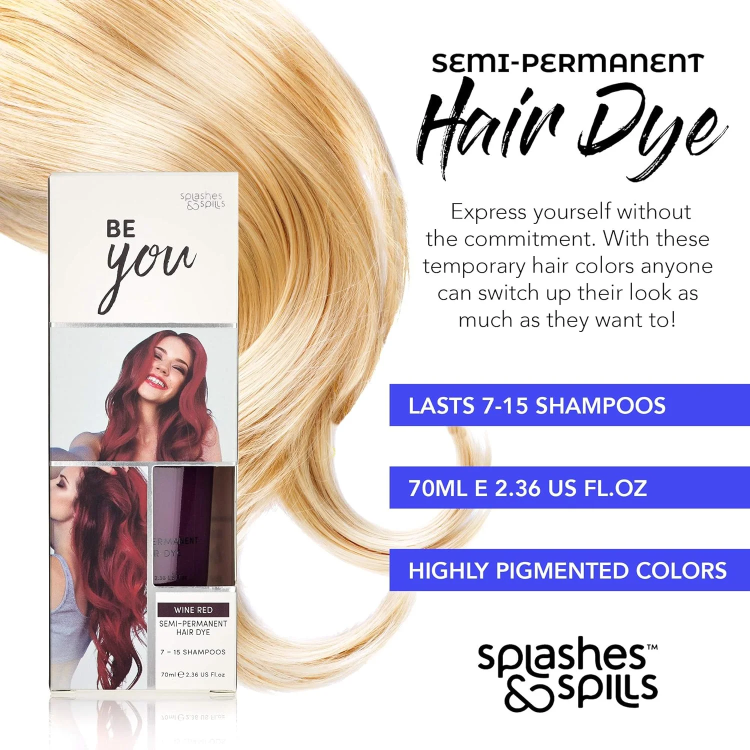 رنگ موی نیمه دائمی Splashes & Spills - تیوپ های رنگی 70 میلی لیتری - رنگ موی موقت - بدون آمونیاک و پراکسید - وگان و 100% بدون تست حیوانی - ماندگاری 7-15 بار شستشو - توسط and رنگ موی نیمه دائمی Splashes & Spills - تیوپ های رنگی 70 میلی لیتری - رنگ موی موقت - بدون آمونیاک و پراکسید - وگان و 100% بدون تست حیوانی - ماندگاری 7-15 بار شستشو - توسط and
