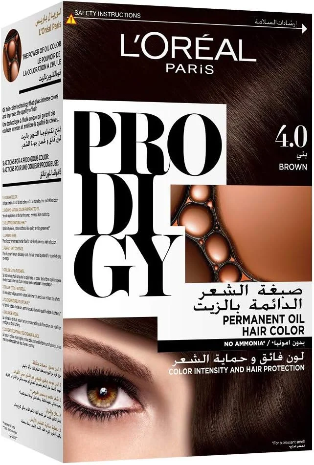 رنگ مو لورآل پاریس مدل Prodigy، تکنولوژی میکرو-روغن برای موهای طبیعی و نرم، پوشش موهای سفید - 4.0 قهوه ای رنگ مو لورآل پاریس مدل Prodigy، تکنولوژی میکرو-روغن برای موهای طبیعی و نرم، پوشش موهای سفید - 4.0 قهوه ای