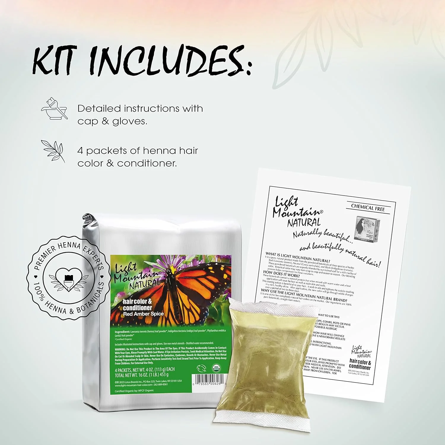 رنگ مو و نرم کننده حنا لایت مونتین - رنگ موی قرمز کهربایی ادویه ای برای آقایان/بانوان، پودر برگ حنای ارگانیک و گیاهان دارویی، بدون مواد شیمیایی، رنگ موی نیمه دائمی، 453 گرم رنگ مو و نرم کننده حنا لایت مونتین - رنگ موی قرمز کهربایی ادویه ای برای آقایان/بانوان، پودر برگ حنای ارگانیک و گیاهان دارویی، بدون مواد شیمیایی، رنگ موی نیمه دائمی، 453 گرم