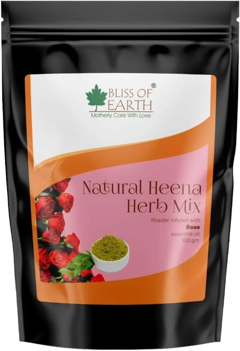 حنای گیاهی بلیس آف ارث برای مو، حنای گل رز مخلوط با گیاهان آمله، چریش، صمغ بابول و روغن اسانس گل رز برای رنگ موی ماندگار، تغذیه مو - 100 گرم حنای گیاهی بلیس آف ارث برای مو، حنای گل رز مخلوط با گیاهان آمله، چریش، صمغ بابول و روغن اسانس گل رز برای رنگ موی ماندگار، تغذیه مو - 100 گرم