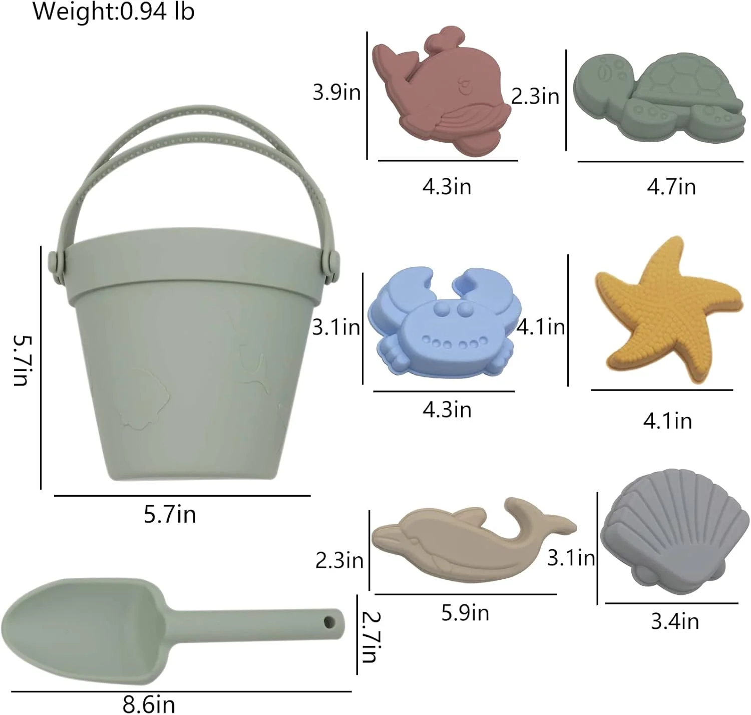 مجموعه اسباب بازی های ساحلی سیلیکونی Fikokuku، لوازم ضروری ساحل برای نوزاد، لوازم جانبی ساحل برای کودکان، قالب های اسباب بازی شن و ماسه ساحلی مسافرتی، مجموعه بیل و سطل - مجموعه بازی تابستانی استخر در فضای باز کودک نوپا - 8 تکه (سبز)