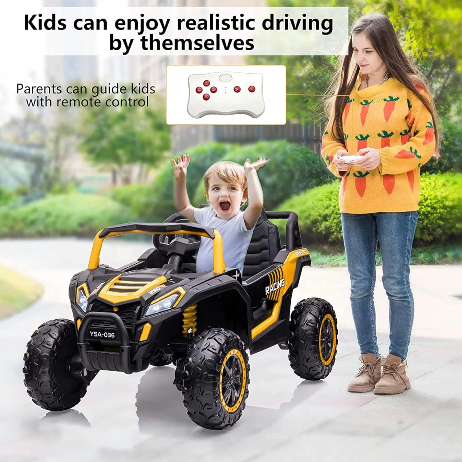 ماشین بازی کودکانه ساحلی دو سرنشینه مدل DERAK Kids 4x4 12V Sport Edition - طلایی