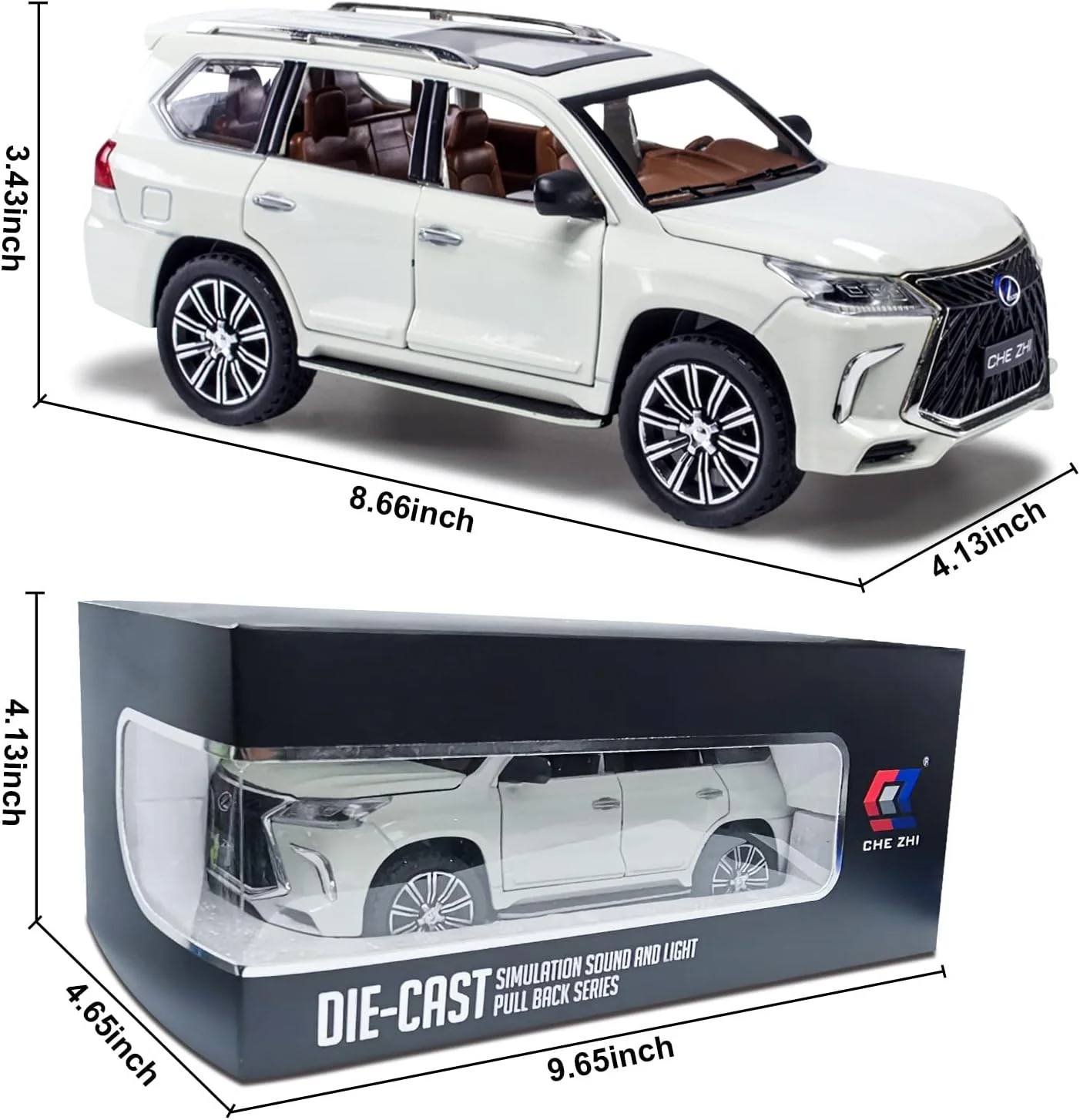 مدل ماشین دایکست BHYDRY مقیاس 1/24 - ماشین اسباب بازی عقب کش آلیاژ روی با صدا و نور، ماشین کلکسیونی اسباب بازی برای بزرگسالان و پسران دختران (سفید)