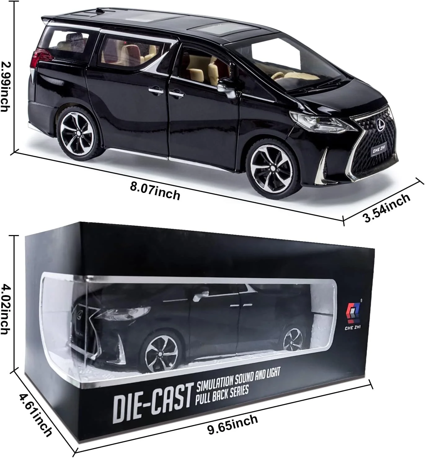 ماشین اسباب بازی مدل فلزی دایکست BHYDRY - ماشین مدل مقیاس 1:24 با صدا و نور، ماشین مدل با صدا و نور برای کودکان 3 سال به بالا. (مشکی)