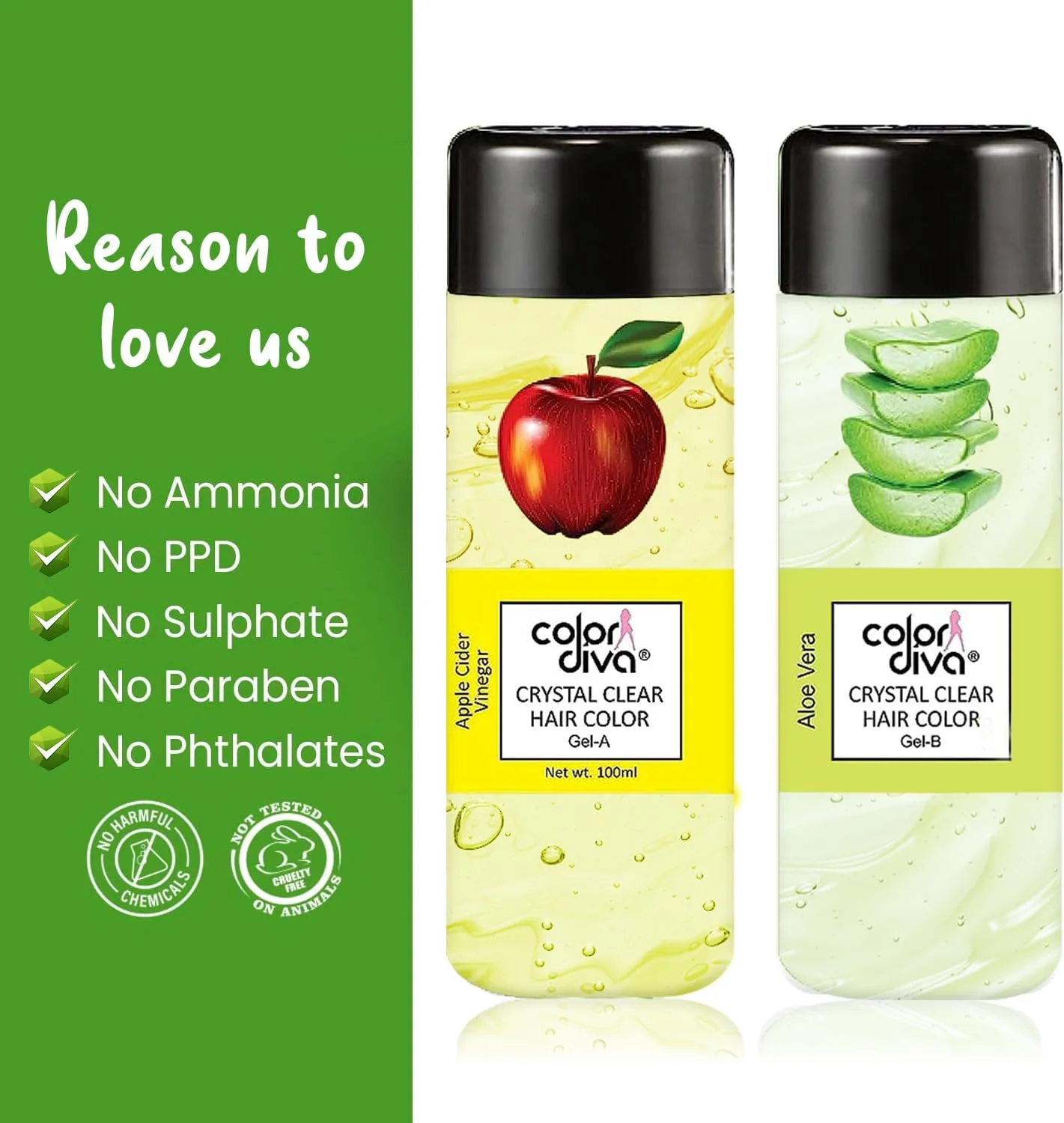 ژل رنگ مو بدون آمونیاک Color Diva مدل Crystal Clear، 200 میلی لیتر، مشکی، برای آقایان و بانوان، جایگزین رنگ مو، نتیجه فوری، (ژل آلوئه ورا-سیب) وگان و بدون تست حیوانی | شامل کراتین ژل رنگ مو بدون آمونیاک Color Diva مدل Crystal Clear، 200 میلی لیتر، مشکی، برای آقایان و بانوان، جایگزین رنگ مو، نتیجه فوری، (ژل آلوئه ورا-سیب) وگان و بدون تست حیوانی | شامل کراتین