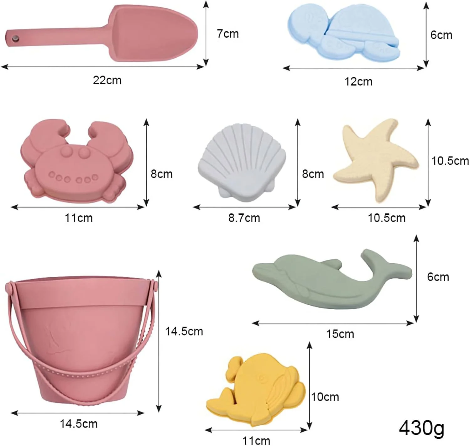 ست سطل ساحلی سیلیکونی و اسباب بازی های شن و ماسه Beauenty با کیف توری، اسباب بازی های ساحلی تاشو سیلیکونی بدون BPA برای کودکان - 9 تکه اسباب بازی ساحلی سیلیکونی (صورتی)