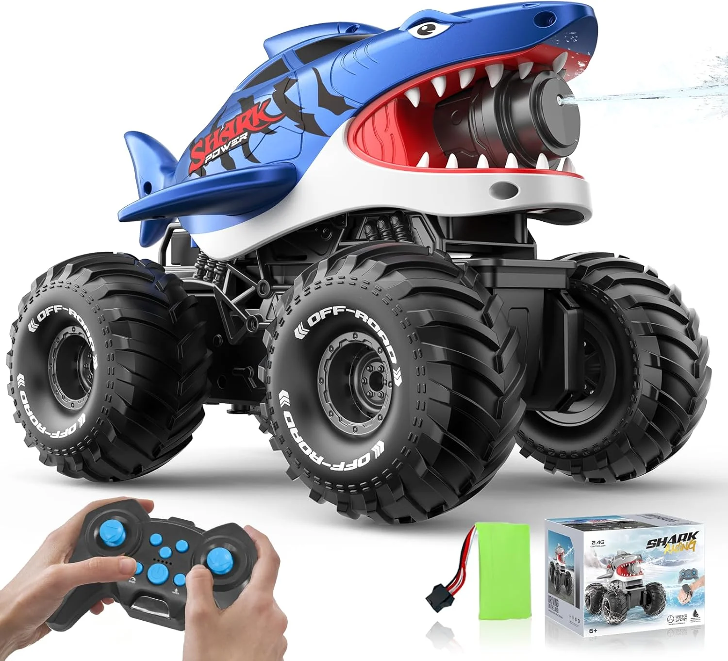 ماشین کنترلی دوزیست - کامیون هیولا آرسی ضد آب تیرانداز 2.4 گیگاهرتزی، اسباب بازی تانک آبی 4WD آفرود مناسب تمام زمین ها، هدیه تابستانی در فضای باز برای کودکان پسر/دختر 6 سال به بالا