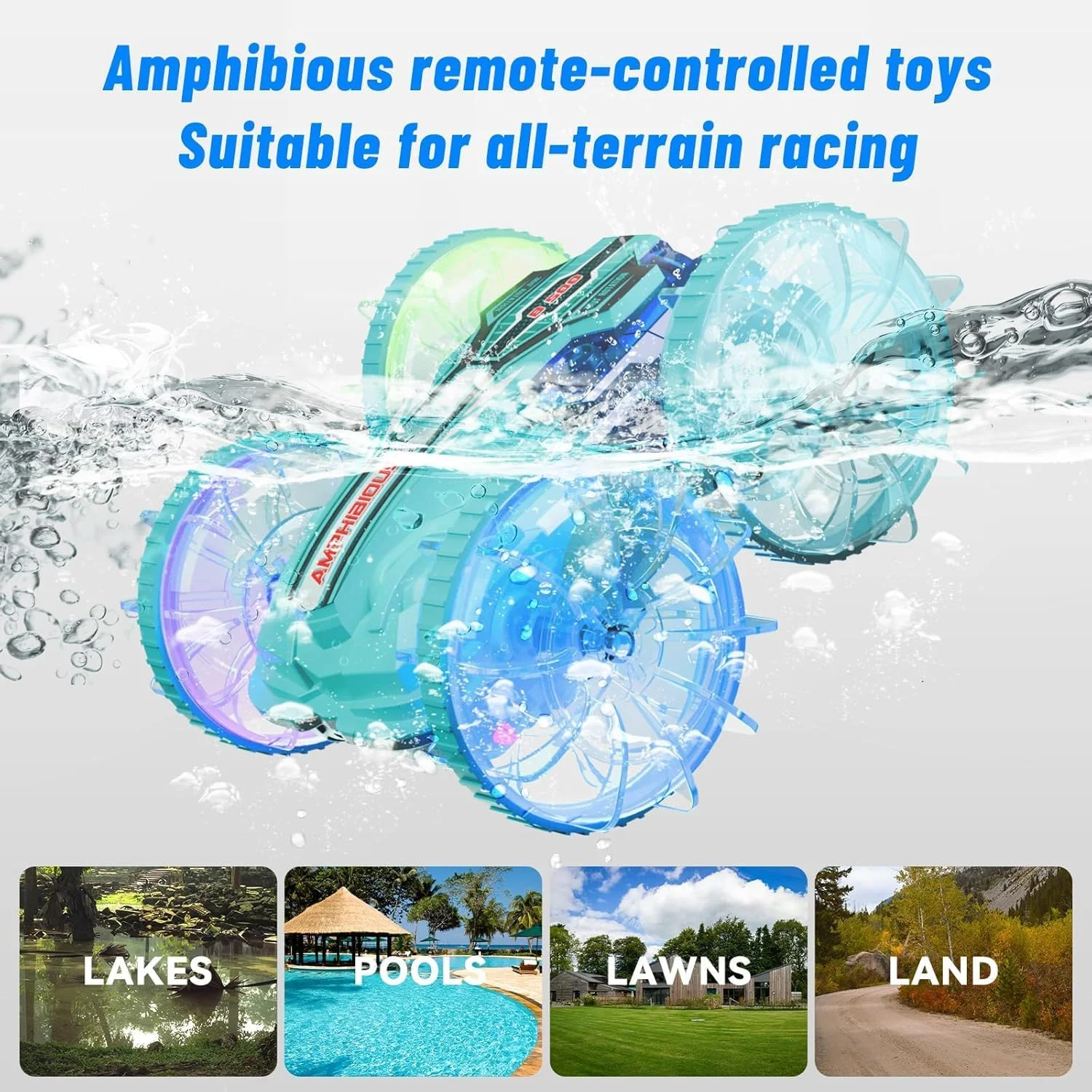 ماشین کنترلی از راه دور دوزیست با چراغ، ماشین آرسی 4WD ضد آب، چرخش 360 درجه با حرکت دست، قایق آرسی شیرین کاری، هدیه تولد برای پسران و دختران
