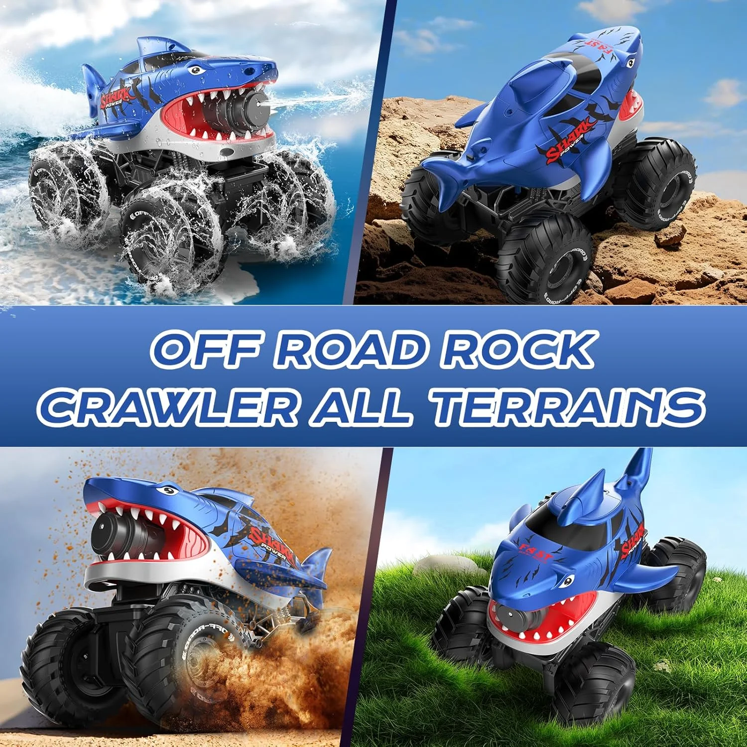 ماشین کنترلی دوزیست - کامیون هیولا آرسی ضد آب تیرانداز 2.4 گیگاهرتزی، اسباب بازی تانک آبی 4WD آفرود مناسب تمام زمین ها، هدیه تابستانی در فضای باز برای کودکان پسر/دختر 6 سال به بالا