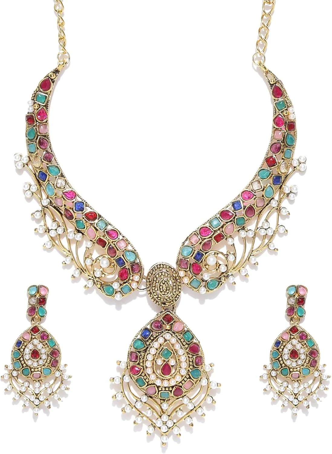 ست گردنبند چند رنگ زنانه طرح مارواری ZAVERI PEARLS - Zpfk5514