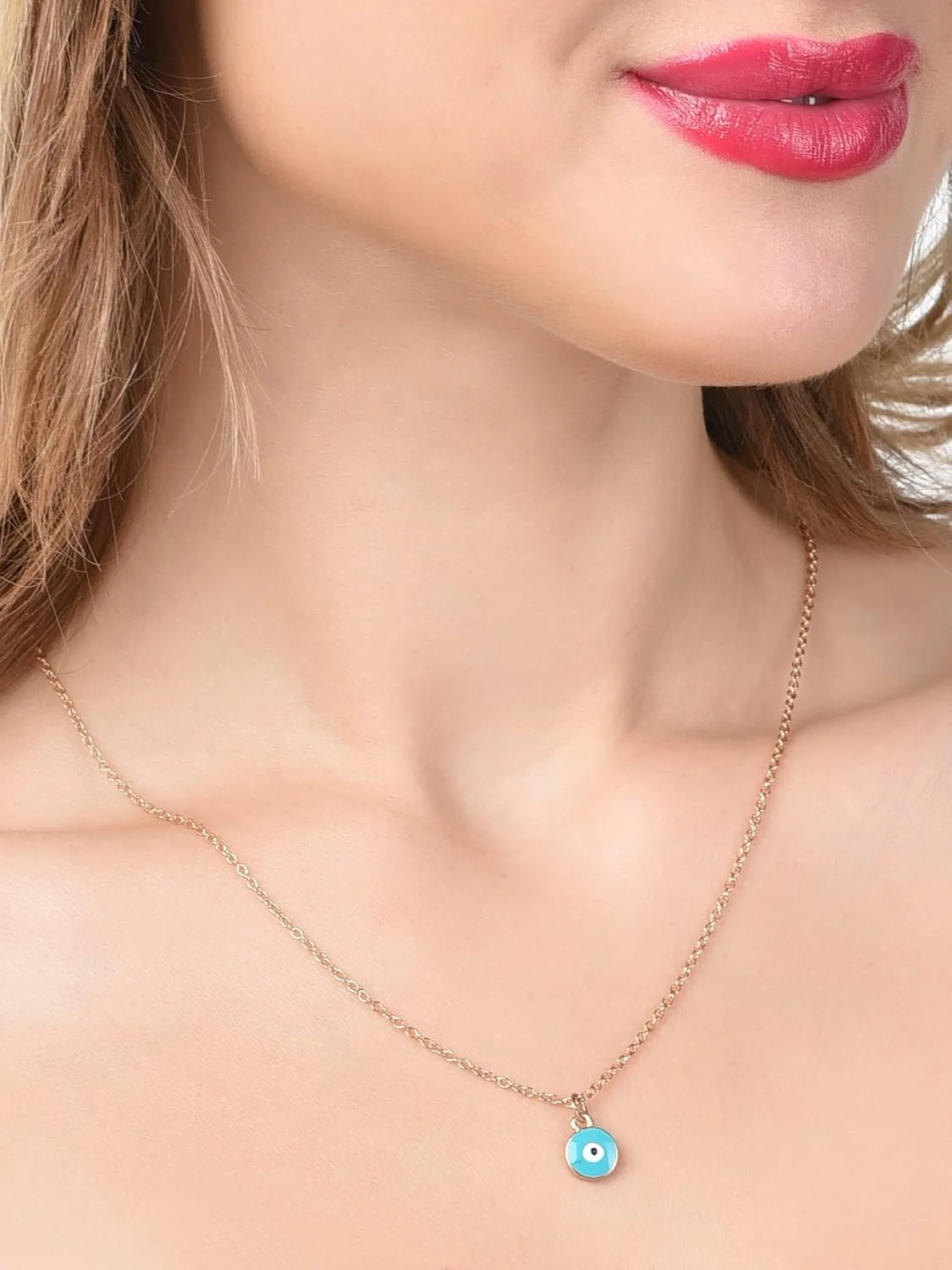 گردنبند آویز مینیمال چشم نظر مینای آبی فیروزه ای و سفید Zaveri Pearls مدل ZPFK14638 زنانه گردنبند آویز مینیمال چشم نظر مینای آبی فیروزه ای و سفید Zaveri Pearls مدل ZPFK14638 زنانه