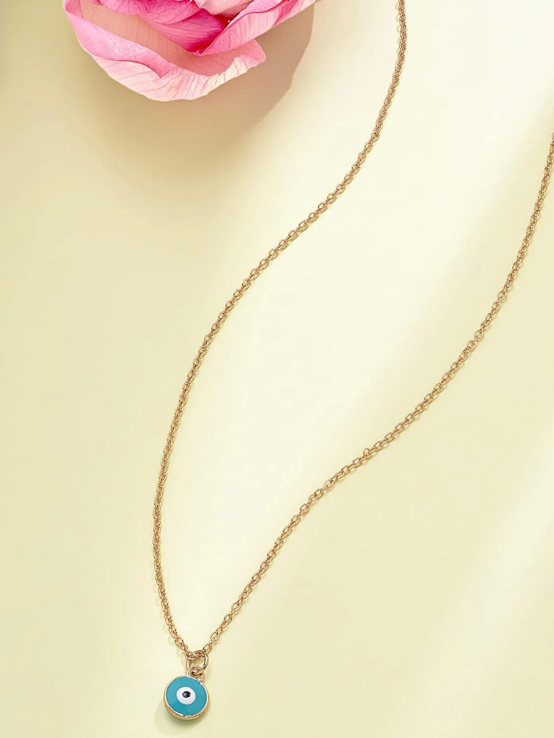 گردنبند آویز مینیمال چشم نظر مینای آبی فیروزه ای و سفید Zaveri Pearls مدل ZPFK14638 زنانه گردنبند آویز مینیمال چشم نظر مینای آبی فیروزه ای و سفید Zaveri Pearls مدل ZPFK14638 زنانه