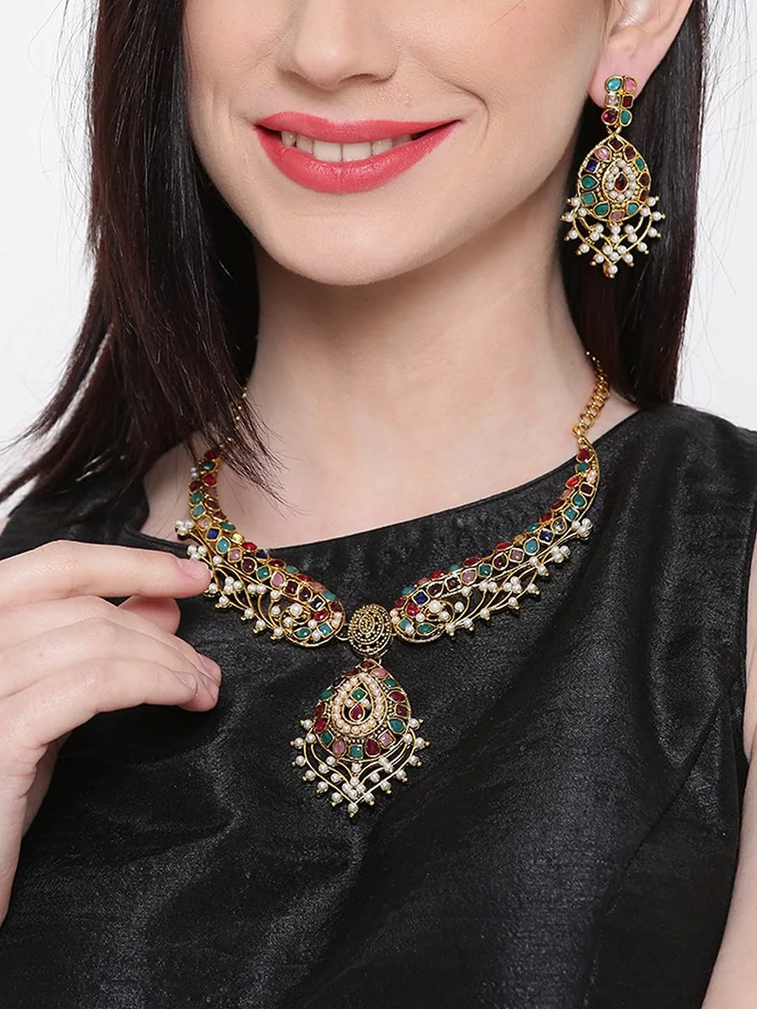 ست گردنبند چند رنگ زنانه طرح مارواری ZAVERI PEARLS - Zpfk5514 ست گردنبند چند رنگ زنانه طرح مارواری ZAVERI PEARLS - Zpfk5514