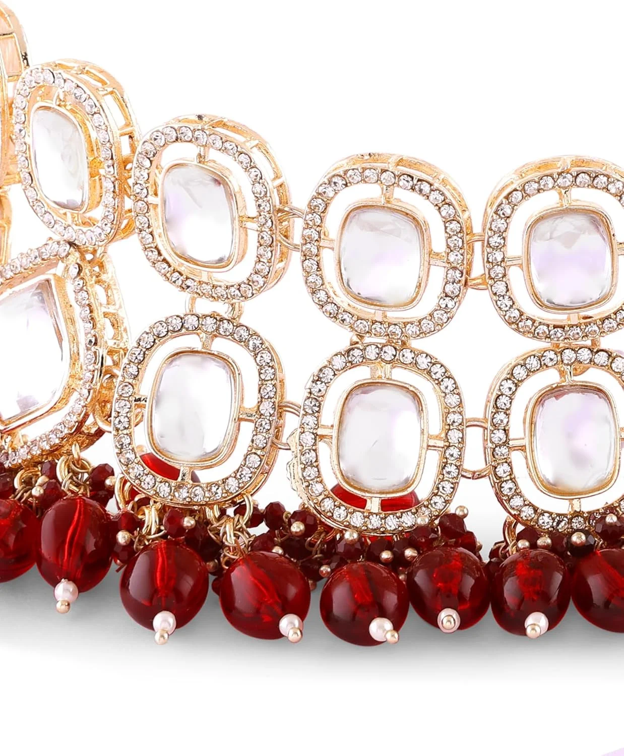 ZAVERI PEARLS گردنبند چوکر عروس نگین دار خوشه ای مارون و گوشواره زنانه - ZPFK17932 ZAVERI PEARLS گردنبند چوکر عروس نگین دار خوشه ای مارون و گوشواره زنانه - ZPFK17932