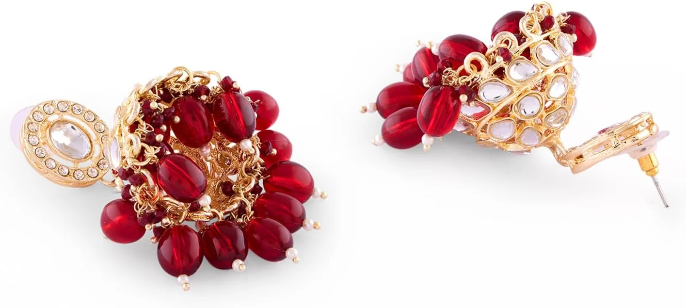 ZAVERI PEARLS گردنبند چوکر عروس نگین دار خوشه ای مارون و گوشواره زنانه - ZPFK17932 ZAVERI PEARLS گردنبند چوکر عروس نگین دار خوشه ای مارون و گوشواره زنانه - ZPFK17932