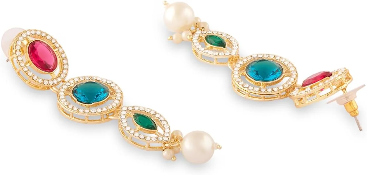 ZAVERI PEARLS گردنبند چوکر سنگ های خیره کننده چند رنگ اتریشی و گوشواره زنانه - ZPFK18075 ZAVERI PEARLS گردنبند چوکر سنگ های خیره کننده چند رنگ اتریشی و گوشواره زنانه - ZPFK18075