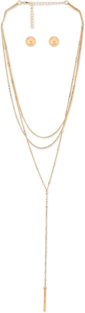 ZAVERI PEARLS زنجیر لاریات چند لایه معاصر با رنگ طلایی برای زنان - ZPFK15011