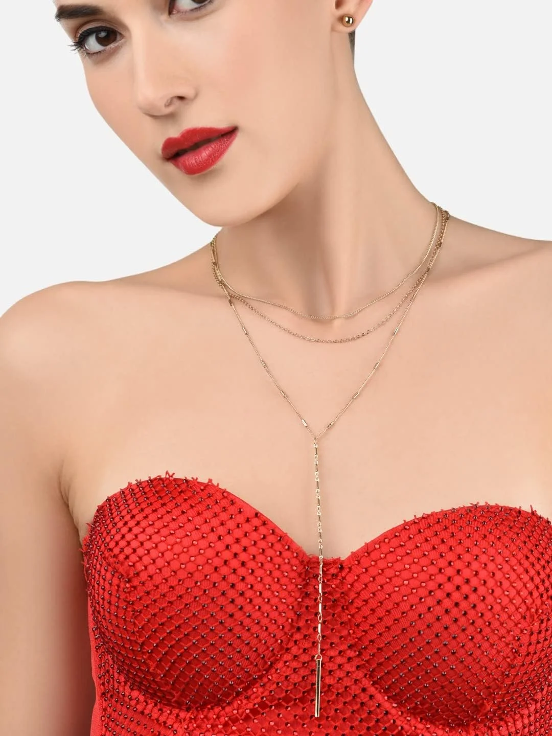 ZAVERI PEARLS زنجیر لاریات چند لایه معاصر با رنگ طلایی برای زنان - ZPFK15011 ZAVERI PEARLS زنجیر لاریات چند لایه معاصر با رنگ طلایی برای زنان - ZPFK15011